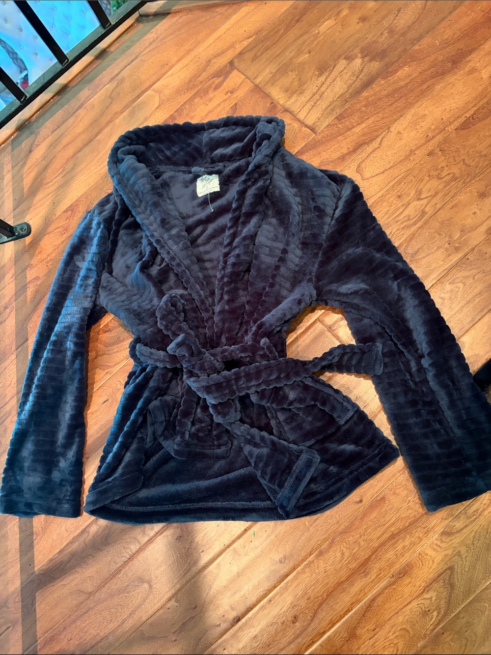 Love to Lounge Girls Navy Fuzzy Belted Robe Size Large